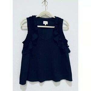Deletta Anthropologie Top Womens Large Black Clemente Ruffle Textured Delicate